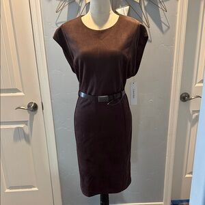 Calvin Klein Dark Brown Midi Dress with Belt